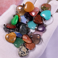 Collier pendentif cœur pêche 20*20mm, collier pendentif en pierre naturelle, jade, agate, cristal rose, collier en pierre de différentes couleurs