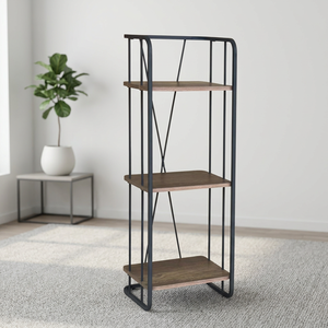 Industrial Metal Frame Storage Book <b>Shelf</b> Wooden Panel Display <b>Unit</b> 3 Tier Organizer for Home Office Living Room Furniture - Product Image 6