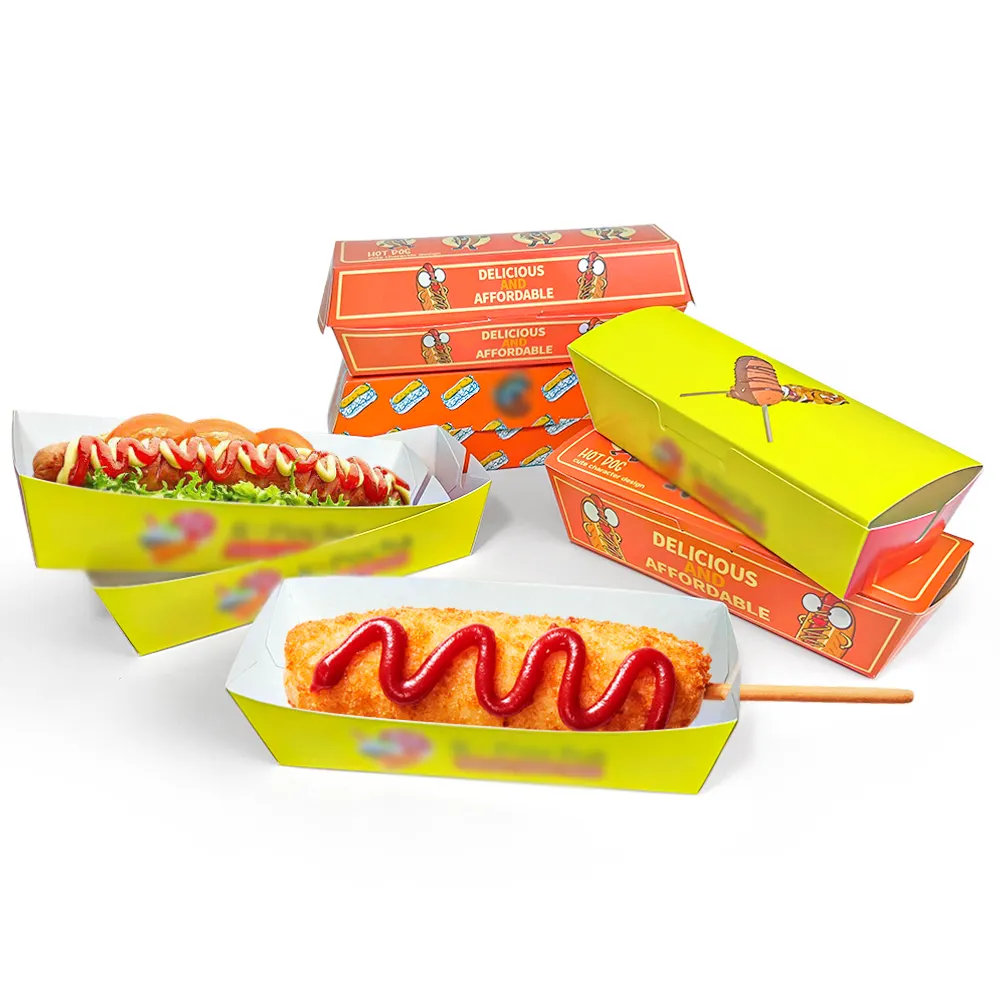 Boîte à hot-dogs en papier personnalisé pour fast-food boîte à hot-dog à emporter boîte d'emballage de hot-dog sushi papier kraft sac à sandwich d'emballage alimentaire