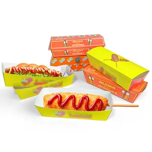 Kotak makanan ringan anjing panas kustom kotak anjing panas kertas Makanan Cepat kotak kemasan Sushi anjing panas tas Sandwich kemasan makanan kertas Kraft
