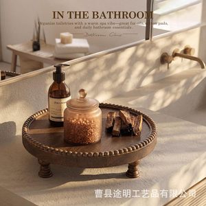 Plateau décoratif rond en bois de pin avec bordure perlée pour la décoration de la maison ou d'une ferme - Product Image 3