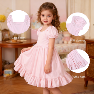 Vestito Estivo per Bambine di Alta Qualità, Morbidissimo, a Maniche Corte, in Bambù e Spandex, con Volant - Product Image 2