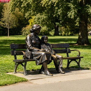 YOUFINE Statue en bronze grandeur nature Mère et enfants sur un banc Sculpture familiale pour la décoration de parcs et de jardins - Product Image 4