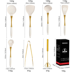 White Gold Silicone Kitchen Utensil Set 7 Pieces Multifunction Cooking Spatula Spoon Set For Frying Sheng Fishing - Product Image 2