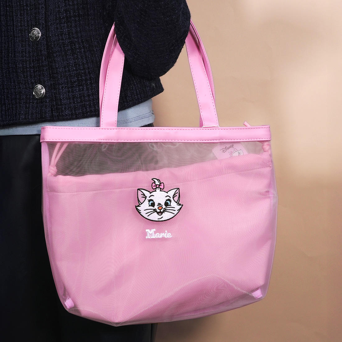 MINISO Disney Cats Fluffy Series Pink Marie Embroidered Mesh Stylish  Shoulder Bag Wholesale Customization Handbag