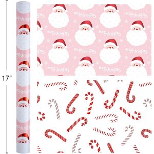 Merture <b>Pink</b> Santa Christmas Wrapping Paper 17 In X 32.8 Ft Eco-Friendly Gift <b>Wrap</b> For Holiday Crafting - Product Image 3
