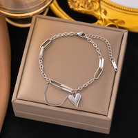 Collier Pendentif Cœur Romantique en Acier Inoxydable Doré, Chaîne Maille Trombone à Maillons Mixtes avec Breloque Cœur, Chaîne Gourmette, Bijou Inoxydable
