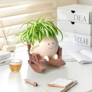 Maceta Creativa de Resina con Forma de Silla Mecedora, Divertida Maceta con Cara Sonriente para Decoración de Interiores, Escritorio, Jardín de Suculentas - Product Image 2