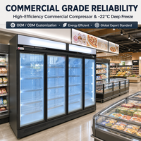 Congélateur commercial vertical pour glaces avec porte vitrée -24°C pour supermarché et épicerie