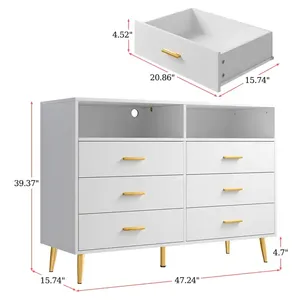 أثاث غرفة نوم 6 أدراج بيضاء مع خزانة ملابس led miroir - Product Image 1