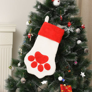 Calcetín navideño de lana con forma de pata, grande, colgante, a la moda, para mascotas, al por mayor - Product Image 4