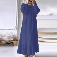 Robe pour femmes musulmanes, nouvelle mode printemps-automne, manches bouffantes, poche vintage, ourlet à volants