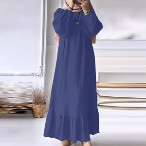 <span class=keywords><strong>Robe</strong></span> pour femmes musulmanes, nouvelle mode printemps-automne, manches bouffantes, poche vintage, ourlet à volants - Product Image 4