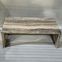Table basse en travertin romain gris massif en forme de U, travertin naturel poli, table centrale pour salon