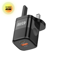 Cargador Superrápido de 35W 45W PD2.0 QC3.0, Adaptador de Pared USB A+C MINI GaN de Carga Rápida para Teléfono Móvil, Enchufe de 3 Pines para Reino Unido