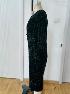 Chic <span class=keywords><strong>verde</strong></span> <span class=keywords><strong>esmeralda</strong></span> Floral con lentejuelas cuello en V <span class=keywords><strong>vestido</strong></span> de cóctel para noches de gala de verano dulce cintura Natural Midi frontal antiestático ODM - Product Image 3