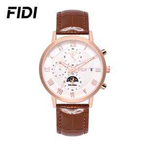 Montre FIDI pour femme, squelette, phases de lune, chronographe, alarme, date, chiffres romains sur cadran blanc, bracelet en cuir, luxe CHARM - Product Image 2