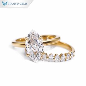 Tianyu 6.5x13mm Marquise Cut Moissanite Diamant Étincelant Anneaux 14K 18K 10K Or Massif Oal Bande De Mariage Bague De Mariée Ensembles - Product Image 2