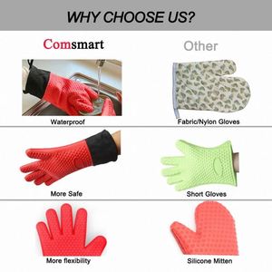 Long Food Grade <b>Silicone</b> Oven Mitts Durable Heat and Slip Resistant BBQ Grill Glove - Product Image 3