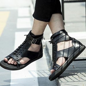 <span class=keywords><strong>Sandalias</strong></span> de gladiador para hombre, <span class=keywords><strong>sandalias</strong></span> <span class=keywords><strong>romanas</strong></span> de cuero con corona alta, zapatos de punta con Clip - Product Image 2