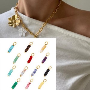 Breloques en pierre Heishi colorées |   Pendentifs en acier inoxydable plaqué or 18K PVD avec pierres précieuses naturelles pour la fabrication de bijoux DIY - Product Image 2