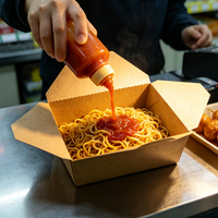Lonchera Rectangular de Papel Bento con Compartimentos, Contenedor de Alimentos Rígido Plegable, para Comida Rápida para Llevar