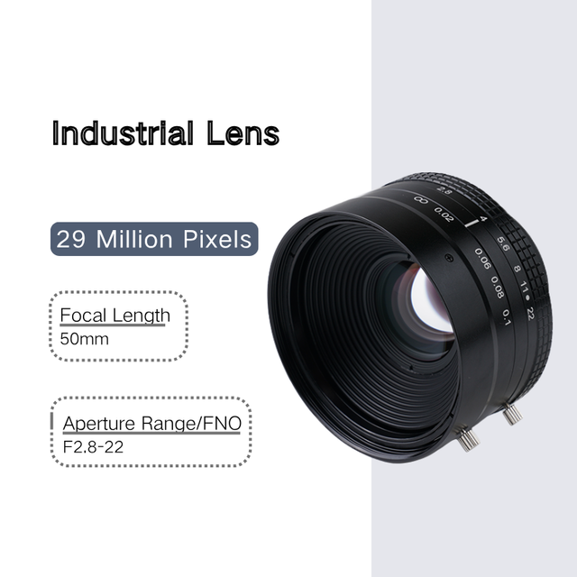 Machine Vision Lens, 29MP 50mm F2.8 Fixed F-mount Large Format Industrial Lens, 0.2% Distortion