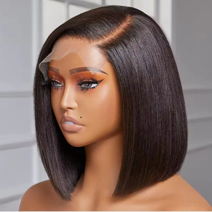 Mái tóc giả thẳng chất liệu sợi tổng hợp, kiểu bob, có đường ngôi lệch, phần mái lưới HD 13*4*1, màu đen tự nhiên dành cho phụ nữ da đen - Product Image 1