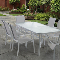 Joyeleisure Ensemble de mobilier de jardin moderne en aluminium KD avec table à plateau en verre pour patio, villa, parc, hôtel, école