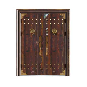 Puerta Exterior de madera de estilo antiguo chino, superficie de melamina, puerta de madera de tipo antiguo