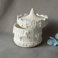 Boîte à bijoux en plâtre en forme de carrousel animalier, boîte à bougie parfumée avec couvercle, diffuseur de pierres, récipient décoratif blanc vierge