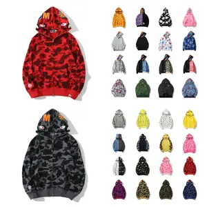 100% cotton Original edition bathing ape shark camo zip up streetwear outfit hip hop Sweatshirt men women unisex BAPEES hoodie
