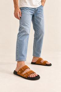 Sandalias PUP Clásicas de Verano con Punta Abierta, Acolchadas, con Separador de Dedos Tubular, Entresuela de Microfibra, Suela de TPR, Ligeras, con Amortiguación, Cuero Genuino - Product Image 6