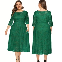 Vestidos de Noche de Talla Grande Elegantes de Encaje con Bolsillo para Graduación Falda a Media Pierna 6XL Verde Vestido de Dama para Boda