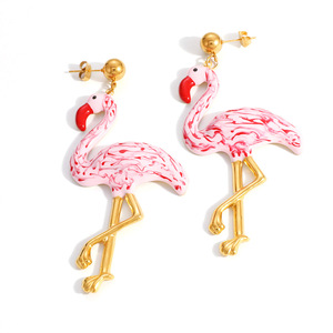 Flamingo Drop <b>Earrings</b> 18k <b>Gold</b> Plated Stainless Steel Animal Design Party Fashion <b>Dangle</b> <b>Earrings</b> - Product Image 5