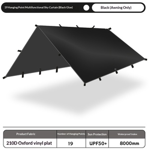 19 Hanging Point Multifunctional Sky Curtain Black 210D Oxford Vinyl Plat UPF50+ Waterproof 8000mm - Product Image 1