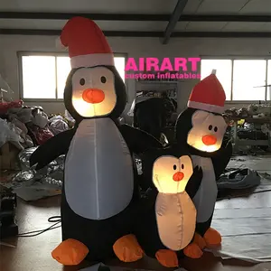 圣诞吉祥物气球充气企鹅与圣诞老人帽子