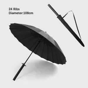 Guarda-chuva preto de katana, guarda-chuva com cabo longo e chuva, espada japonesa samurai katana