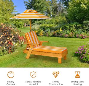 Chaise longue de plage en bois pour enfants personnalisée avec parasol portable, chaise inclinable pliable en bois de cèdre pour enfants, idéale pour les centres de villégiature et les jardins - Product Image 5