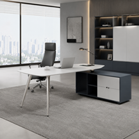 Bureau de direction moderne en forme de L avec rangement latéral |   Bureau de direction de luxe, table de PDG |   Ensemble de meubles de bureau haut de gamme