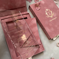 Boîte à cartes de mariage en velours rose Creative Glamour, avec pompon doré luxueux, boîte à cartes d'invitation unique pour cadeau d'invité avec insert en velours