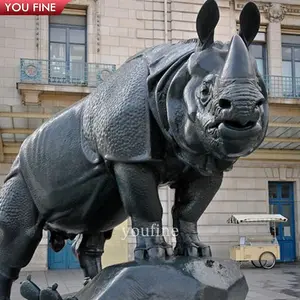 Buiten Metalen Dieren Staute Grote Bronzen Neushoorn Sculptuur