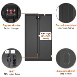 DOKIO 18V 400W (4pcs 100W) 黑色太阳能电池板套件，用于家用防水单声道充电12v电池，带10A控制器8m电缆 - Product Image 3