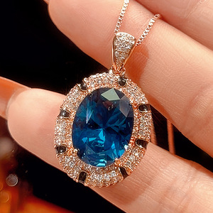 Fashion Eco-friendly Copper Gold Plated Oval Cut 12*16MM 10*12MM Zircon <b>Blue</b> Crystal Gemstone <b>Necklace</b> 3 Piece Jewelry Set - Product Image 6