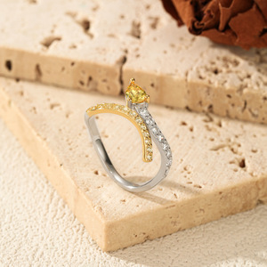 Bicolor Open Band Teardrop <b>Citrine</b> Zircon <b>Ring</b> 925 Silver Luxury Minimalist Stackable Gift <b>Ring</b> For Women - Product Image 4