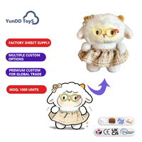 Porte-clés personnalisé en peluche agneau avec lunettes et illustration sur mesure pour ornement de sac à dos