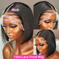 Perruques Frontales en Dentelle 13x4 Bob Court Cheveux Humains Vierges Péruviens Couleur Naturelle Brut pour Femmes Noires, Vente en Gros Pas Cher
