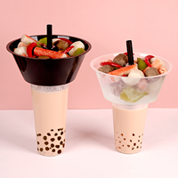 Gobelet en plastique jetable personnalisé 2-en-1 avec compartiment à collation et gobelet à fondue, avec couvercles et pailles pour jus de boba