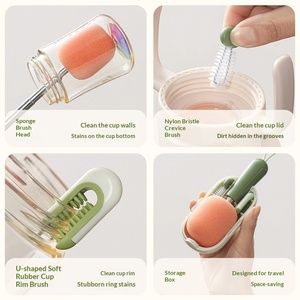 <span class=keywords><strong>Brosse</strong></span> métallique portable à long manche rétractable pour le nettoyage des biberons avec boîte de rangement et couvercle de tasse thermos éponge - Product Image 4