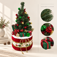 Sapin de Noël artificiel décoré de 60 cm (23,6 pouces) sur base tambour en velours rouge avec ornements cadeaux, décoration de maison pour les fêtes